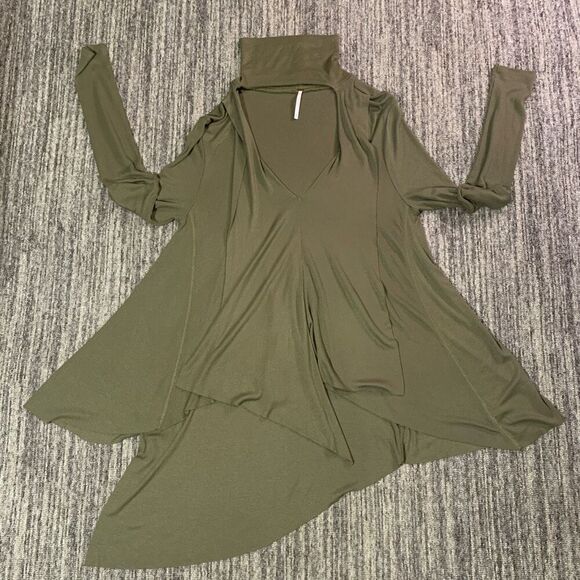 Free People Womens XS Uptown Turtleneck Top Olive Green Ribbed Stretchy Knit - Picture 1 of 7